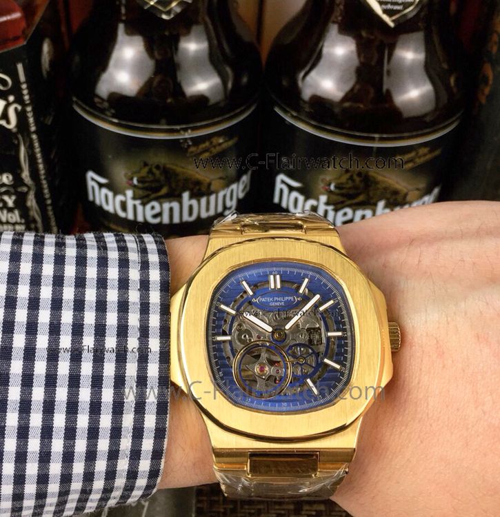 Patek Philippe Nautilus Skeleton Copy Watch All Gold 40mm Patek Philippe Nautilus Skeleton Copy Watch All Gold 40mm